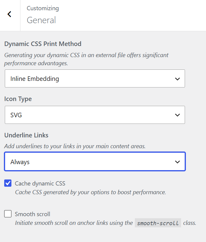 Link underline setting in the Customizer