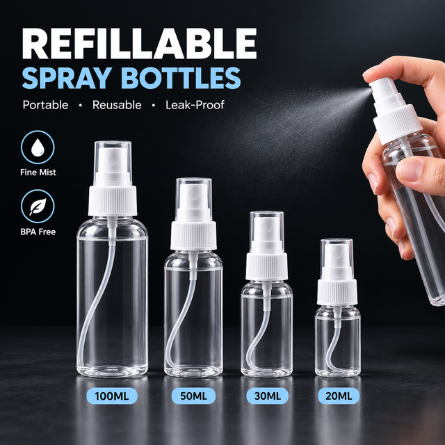 20ml 30ml 50ml 100ml Refillable Spray Bottles