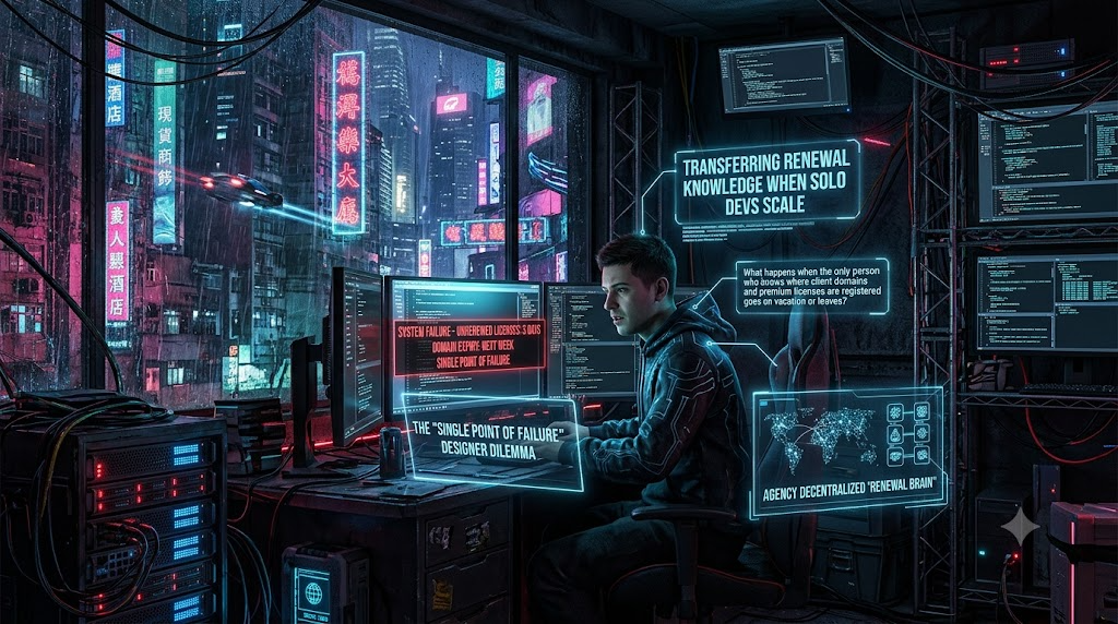 The "Single Point of Failure" Designer Dilemma: Transferring Renewal Knowledge When Solo Devs Scale
