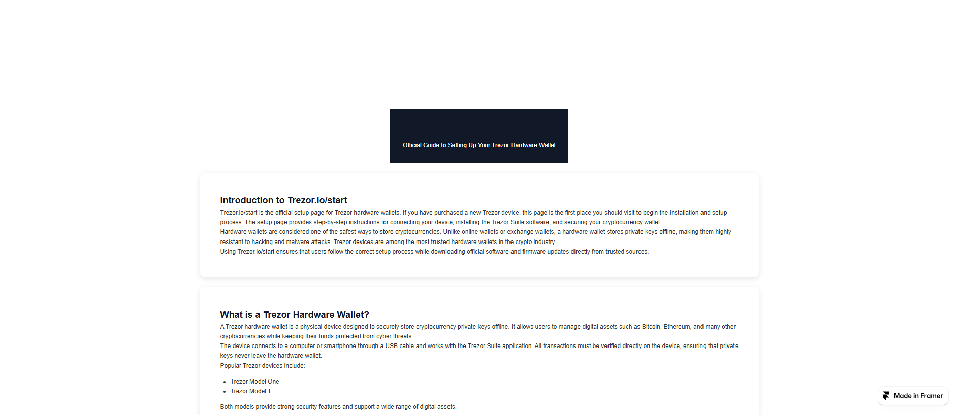 Forensic screenshot of homestart-trezo-start.framer.ai showing the phishing page layout