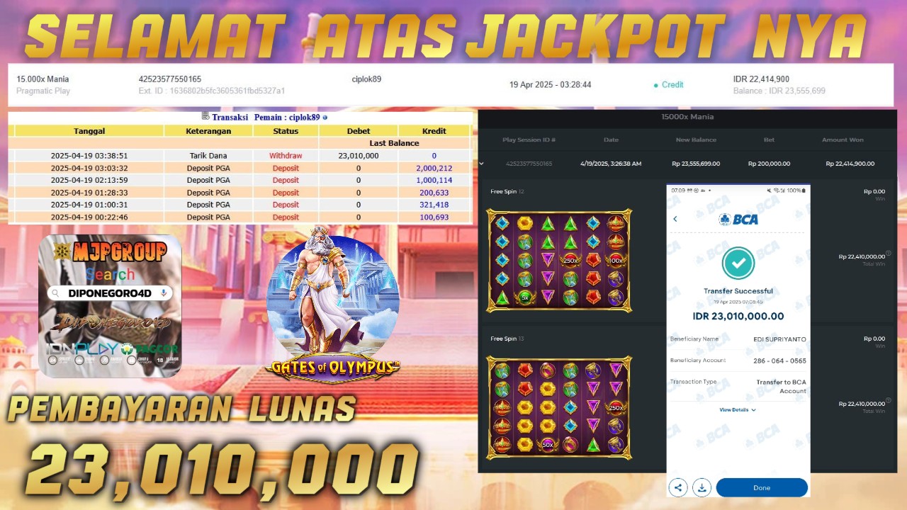 DIPONEGORO4D JACKPOT 15000x MANIA Rp.23.010.000.,- LUNAS