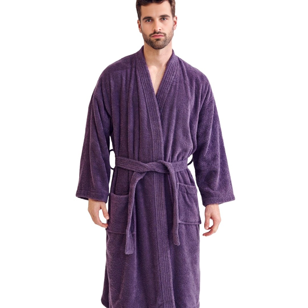 Unisex Men's Terry Cotton Eggplant Purple Bathrobe (One Size)