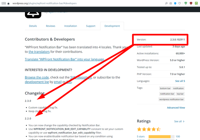 wp-notification-bar-versioning