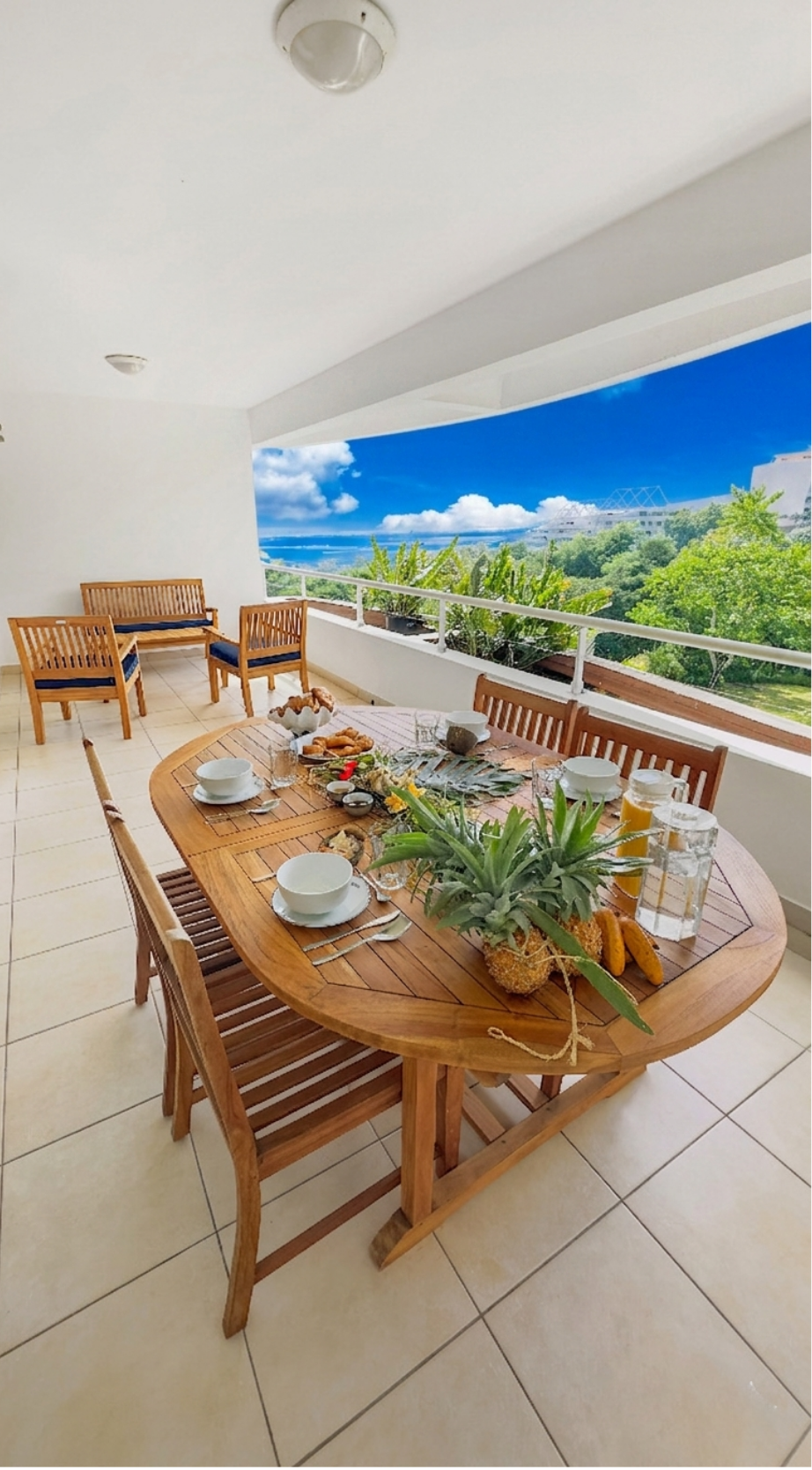 Outdoor dining area with blue sky