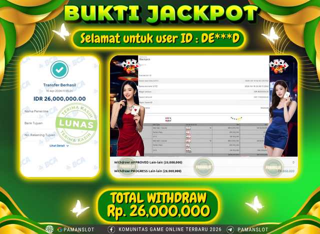 Selamat kepada Member PAMANSLOT Live Games EVO-Japanese Speed Blackjack B  : DE***D
