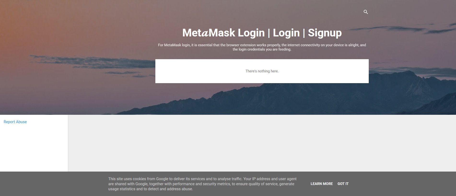 Forensic screenshot of metamaskloginu.blogspot.md showing the phishing page layout