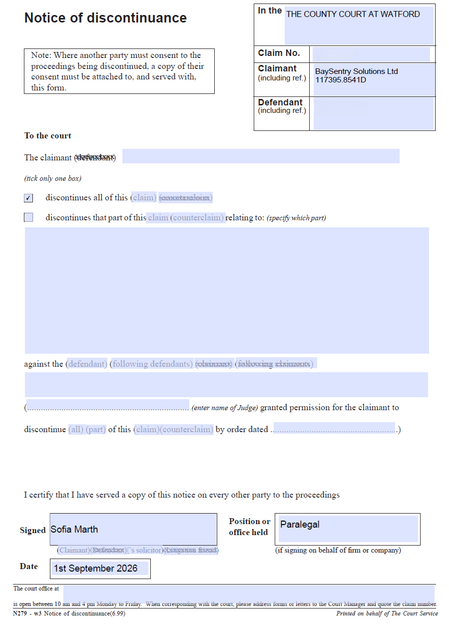 20260901 DCB Legal Discontinue