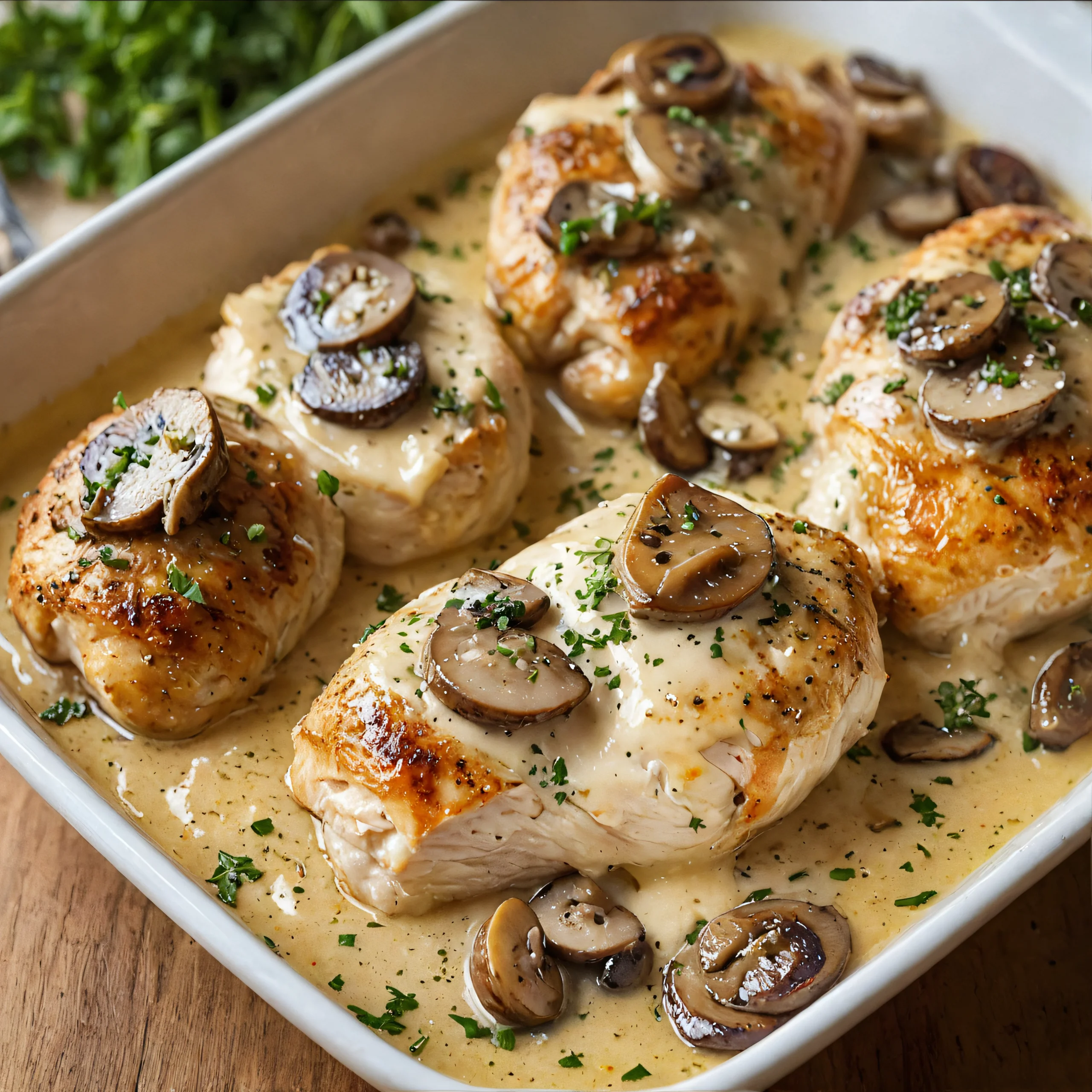 Baked Chicken with Mushrooms and Swiss Cheese