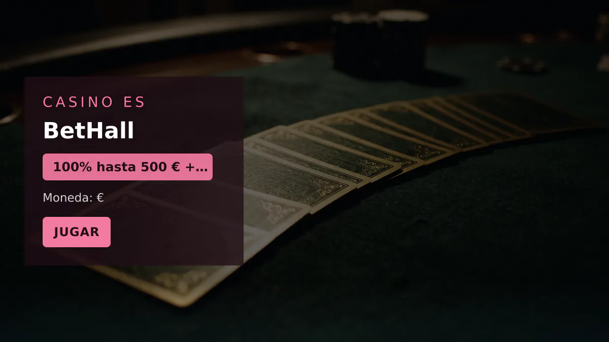 BetHall casino — bono de bienvenida 100% hasta 500 € + 50 FS, pagos: Visa, Mastercard, Skrill, Neteller, Revolut