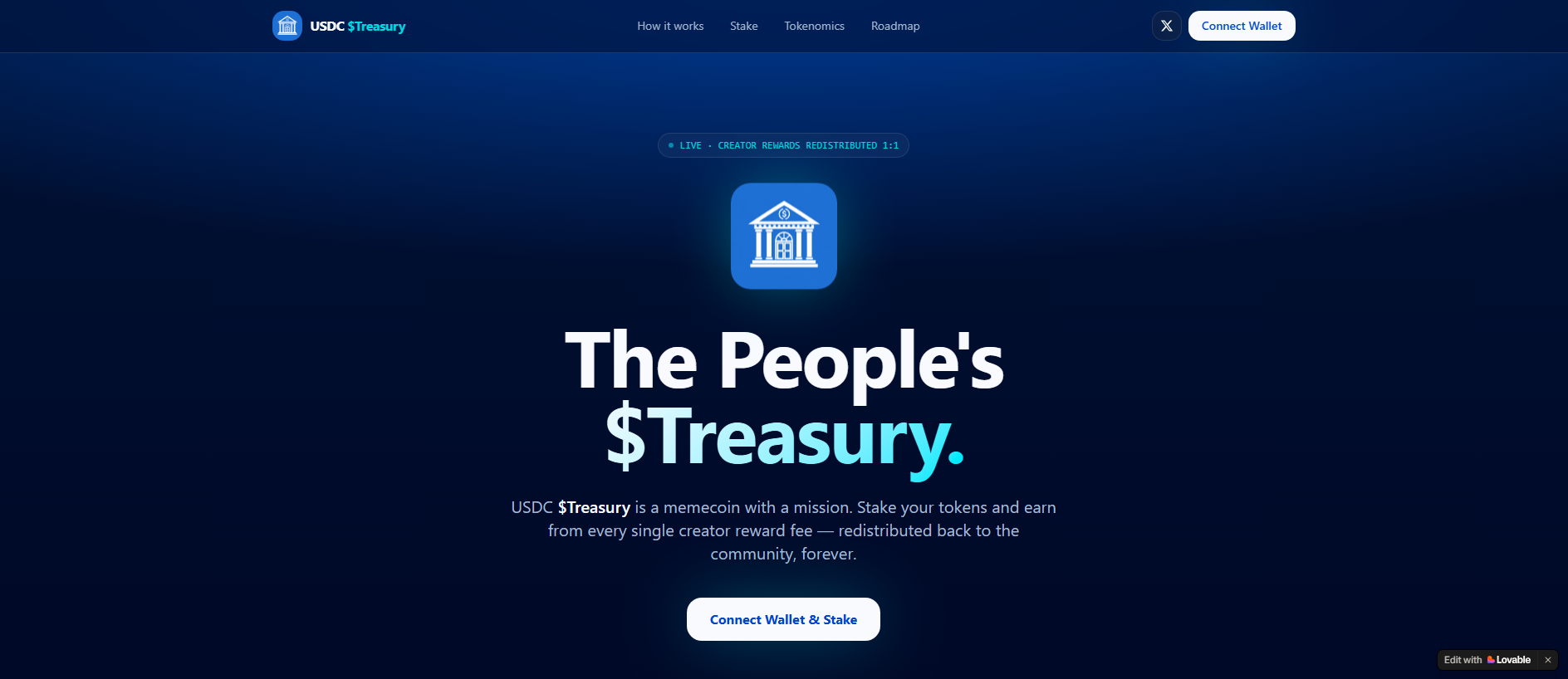 Forensic screenshot of treasuryusdc.com showing the phishing page layout