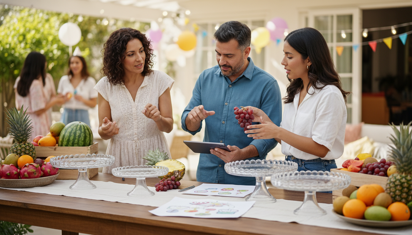 frutas preparadas para montar una mesa de frutas para cumpleaños