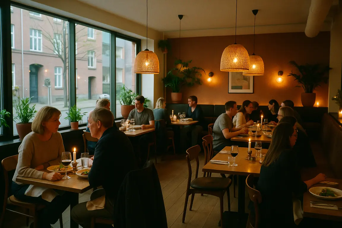 En moderne restaurant på Amager med hyggelig atmosfære og indbydende borddækning.