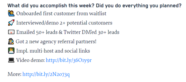 Weekly update example