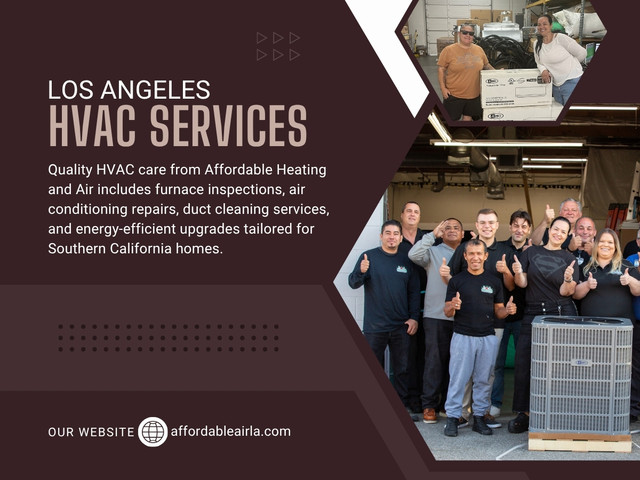 A lot of people think about HVAC service only when something breaks. But dependable companies usually focus on prevention as much as repairs. Regular inspections, maintenance visits, airflow checks, and system cleaning can help homeowners avoid sudden breakdowns later. That’s one reason why many homeowners now schedule seasonal Los Angeles HVAC services before peak summer temperatures arrive.

Find us on Google Map: https://maps.app.goo.gl/AmnAG3GCtMLZFQca6

Contact: Affordable Heating and Air
Address: 9601 Cozycroft Ave Unit 1, Chatsworth, CA 91311, United States
Customer Service: +1-818-722-1332

Read our blogs:
https://affordableairla.wordpress.com/
https://affordableairla.tumblr.com/
https://affordableairla.weebly.com/

More Links:
https://beacons.ai/affordableairla
https://vimeo.com/affordableairla
https://issuu.com/affordableairla