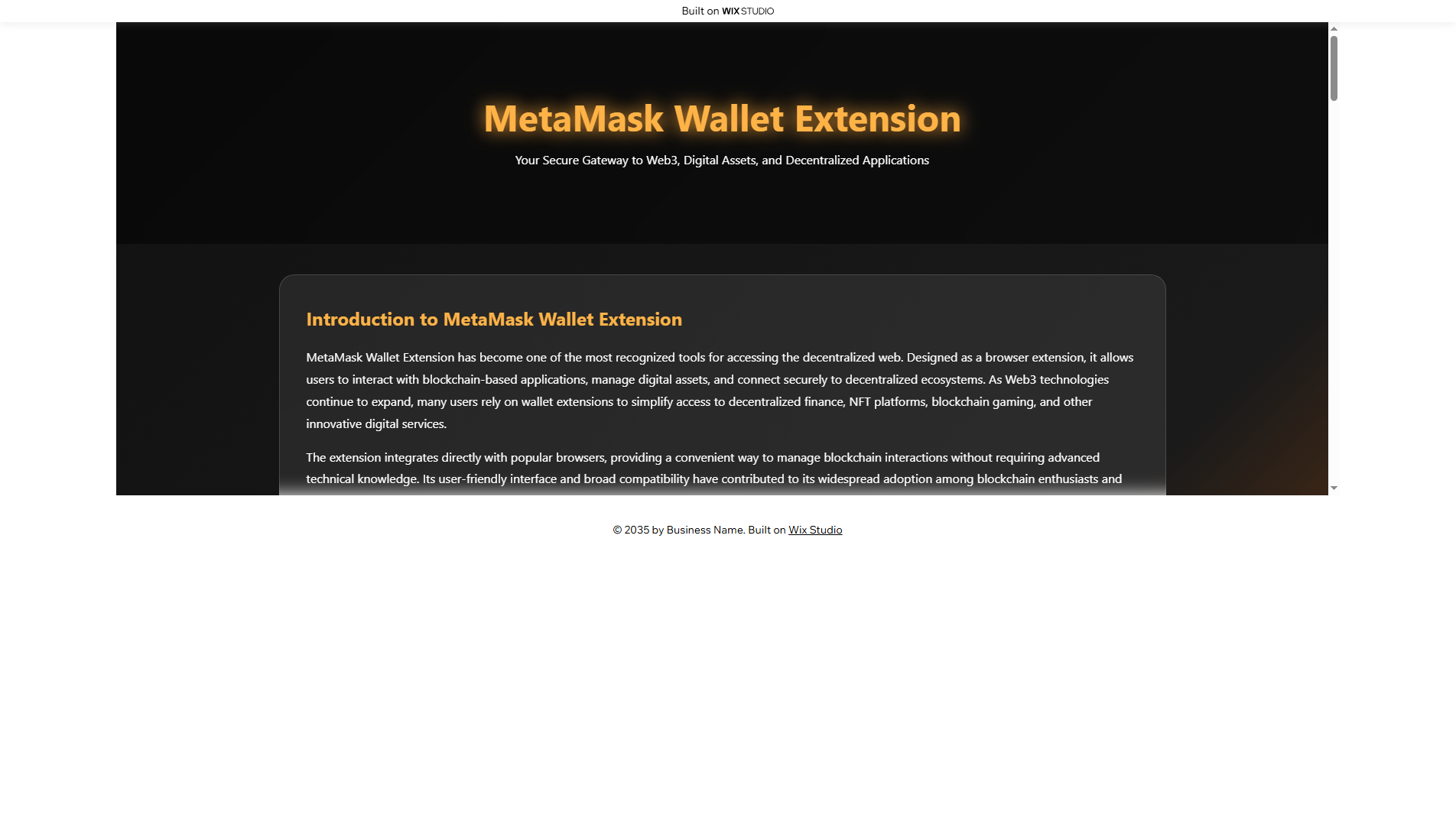 Stored capture of browser-metmask.wixstudio.com