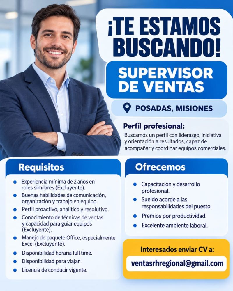 Se Busca Supervisor de Ventas en Posadas