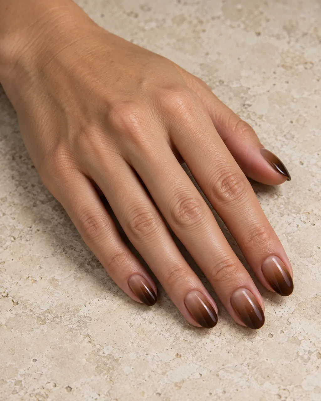 Chocolate Brown Tonal Ombré manicure inspiration for chocolate brown nail ideas