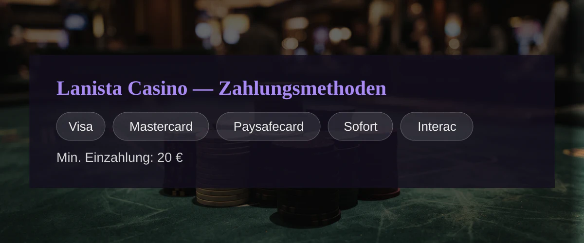 Lanista Casino &mdash; Zahlungsmethoden: Visa, Mastercard, Paysafecard, Sofort, Interac