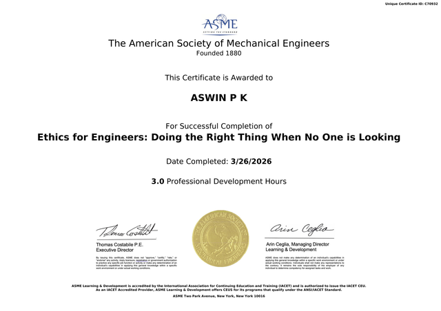 Ethics For Engineers ASME Course PDH Certificate