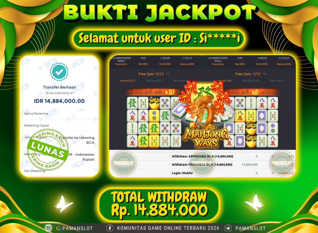 PAMANSLOT JACKPOT Game PG - Mahjong Ways  Rp.14,884,000- LUNAS