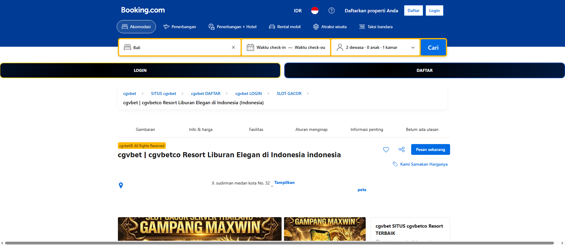 Forensic screenshot of cgvbet.co showing the phishing page layout