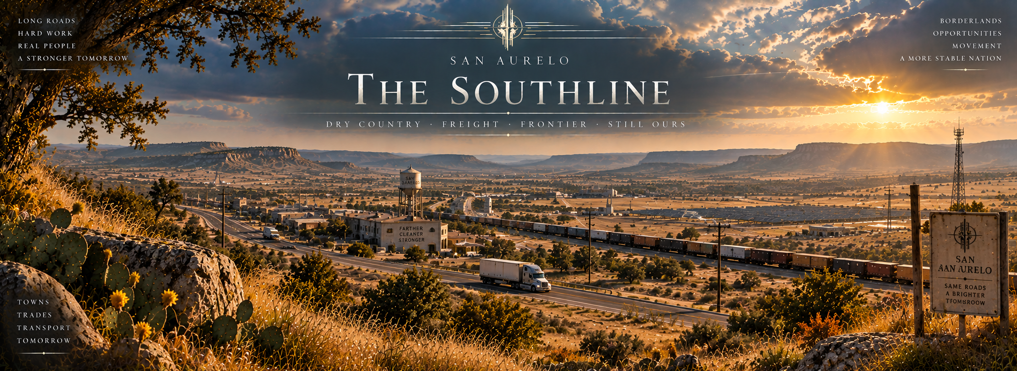 The dry freight highways and scrubland of San Aurelo's Southline.