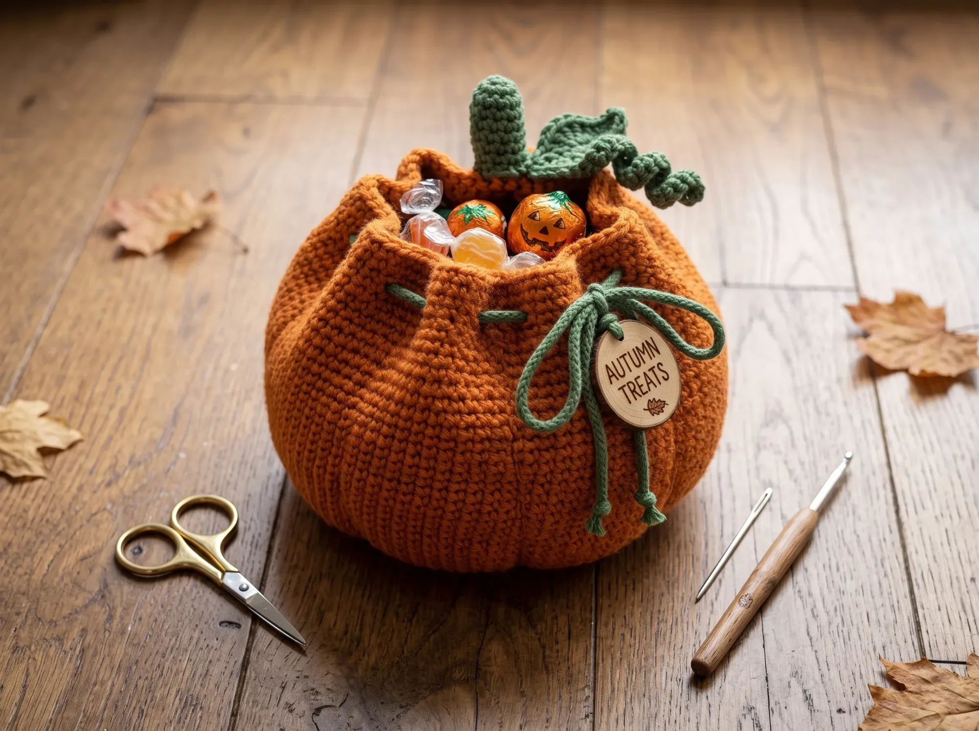 Crochet Pumpkin Treat Bag Pinterest pin