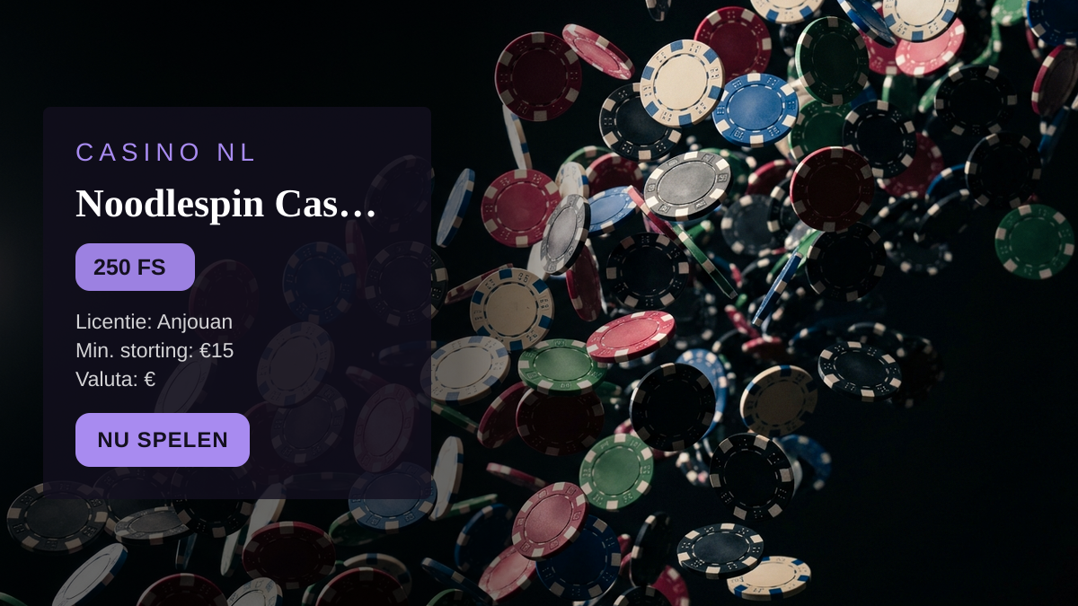 Noodlespin Casino — welkomstbonus 20% van bonus of €5 + 250 FS, betalingen: Visa, Mastercard, Sofort, iDEAL, Bancontact Noodlespin Casino — welkomstbonus 20% van bonus of €5 + 250 FS, betalingen: Visa, Mastercard, Sofort, iDEAL, Bancontact