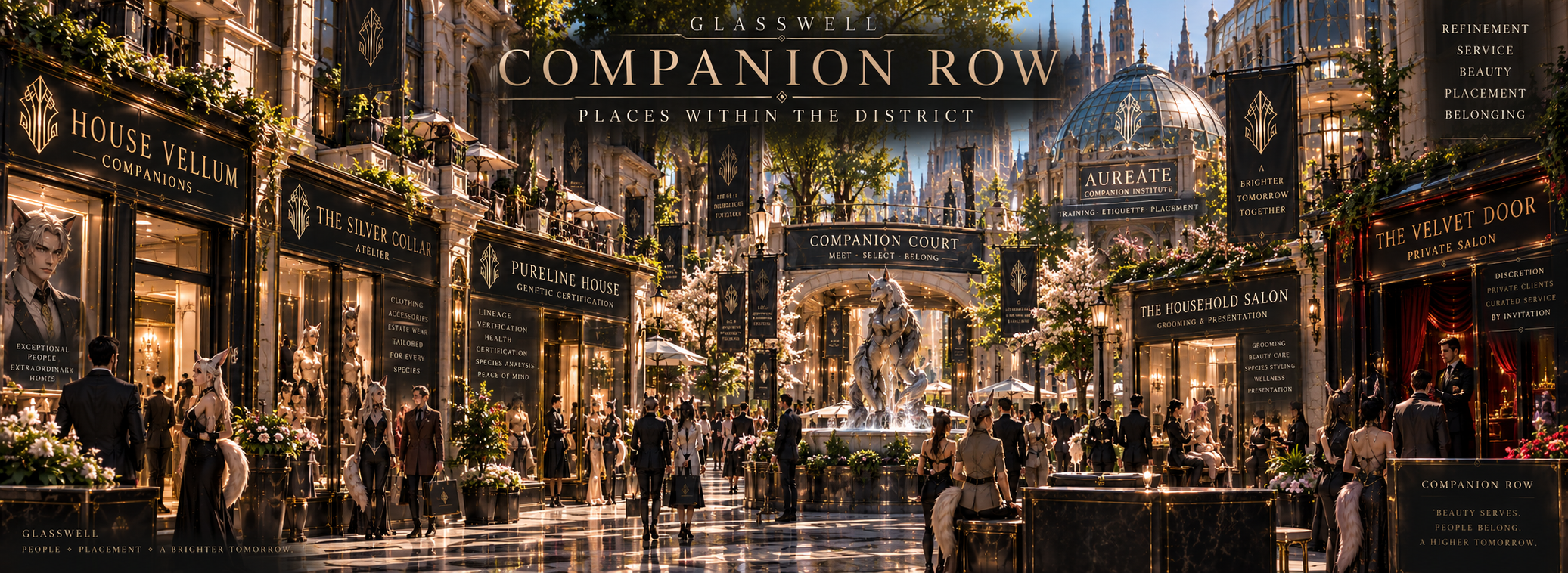 Shops, services and institutions along Companion Row.