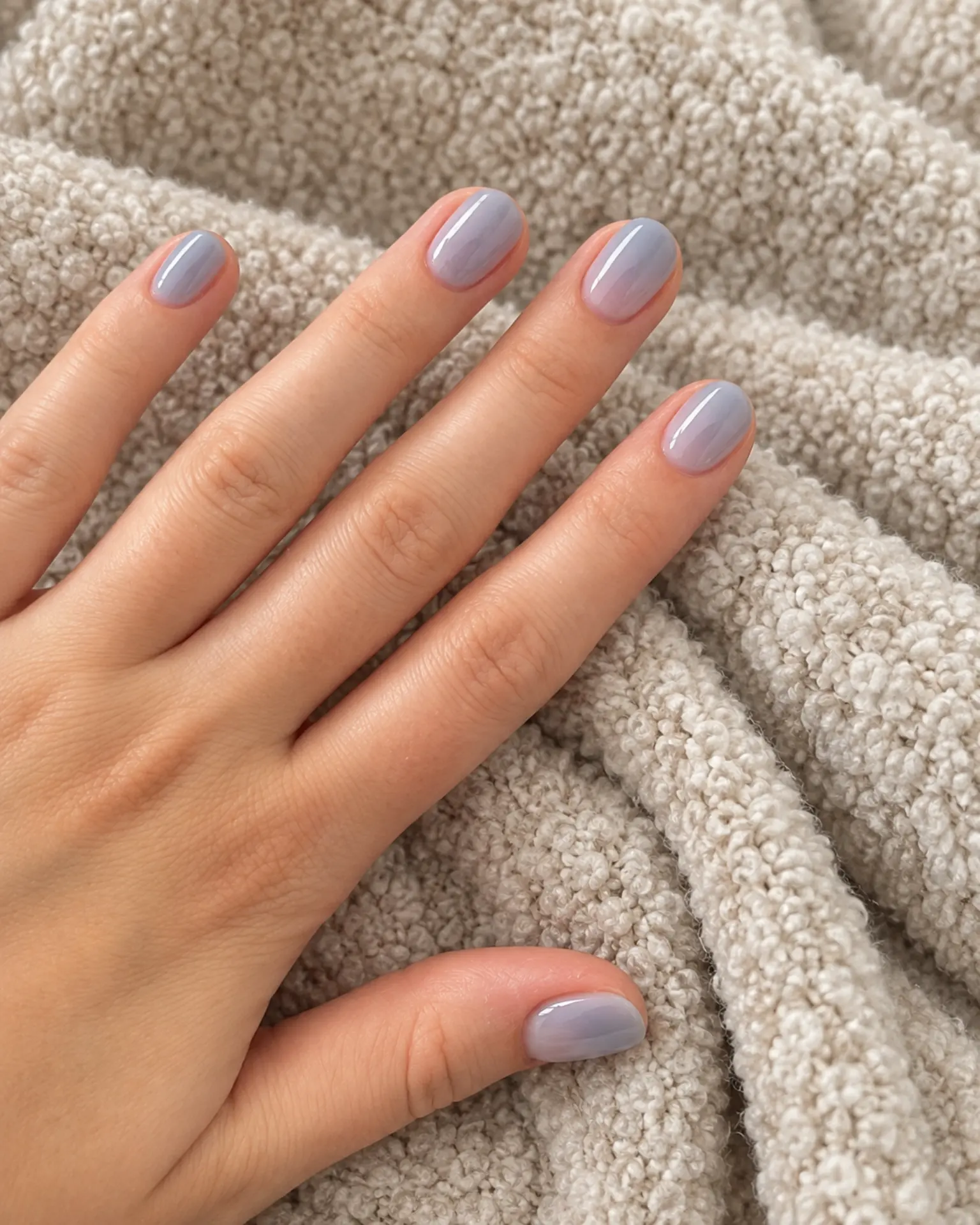 Blue Gray Sheer Gloss manicure inspiration for round nail ideas