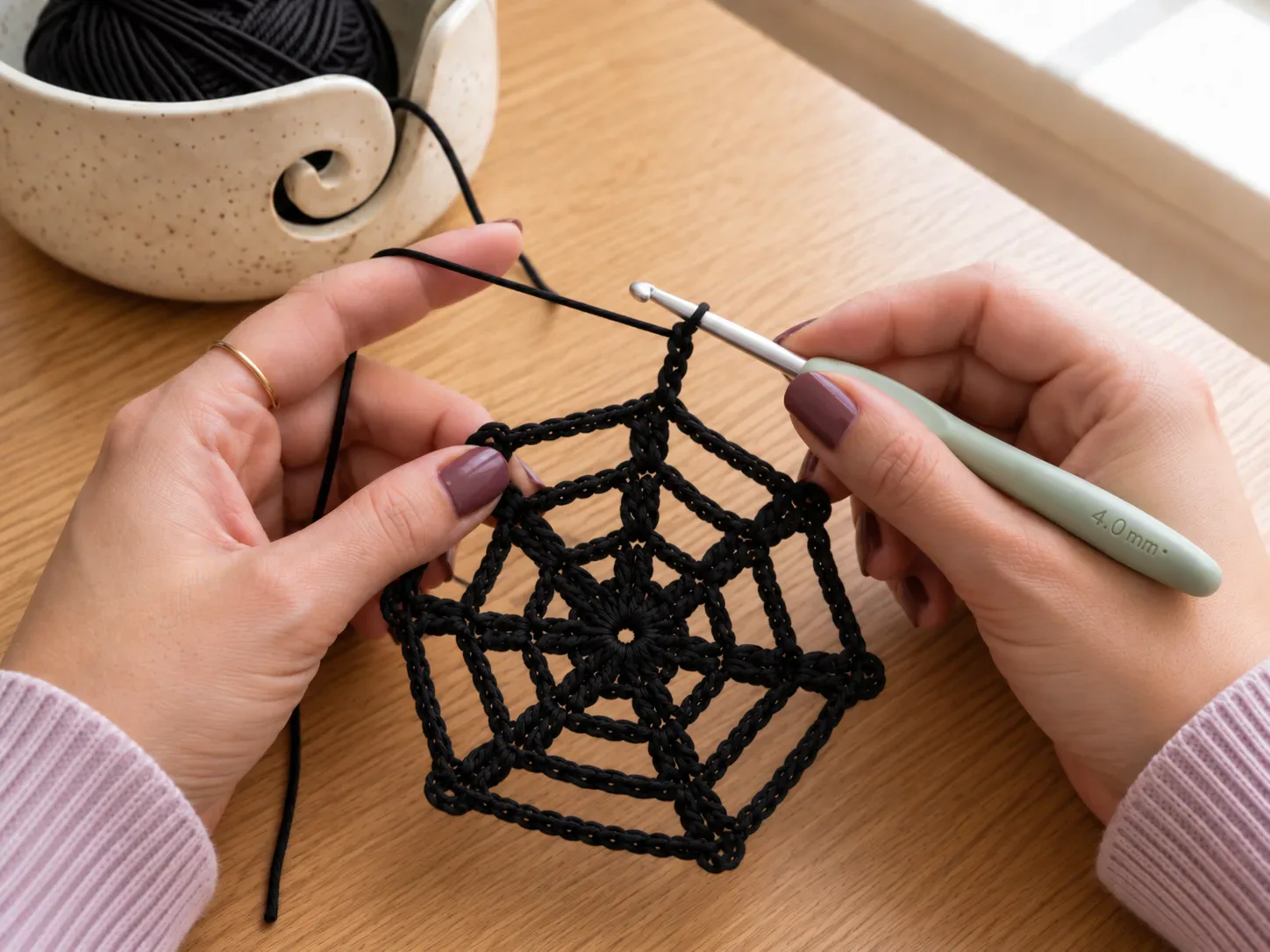 Halloween Spiderweb Coaster Free Pattern: Widen the web