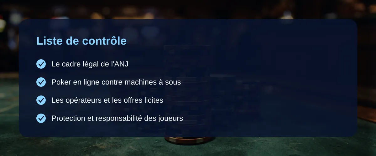 Machine à sous poker : un terme et une réalité légale française — Liste de contrôle