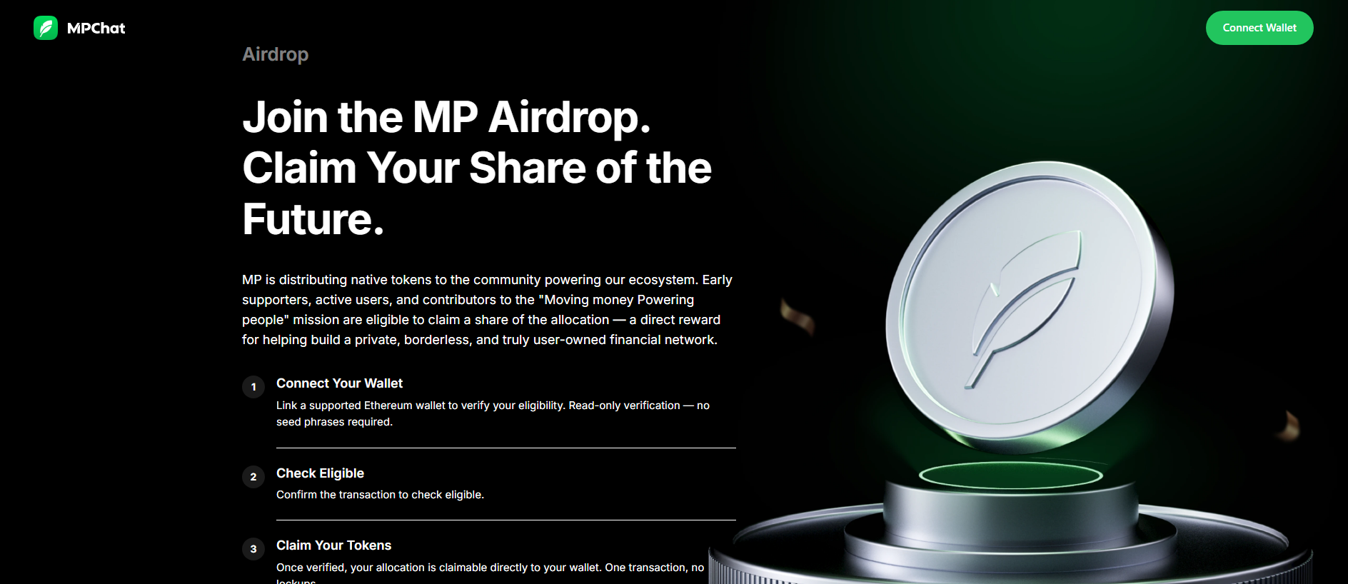 Forensic screenshot of mpchat.team showing the phishing page layout