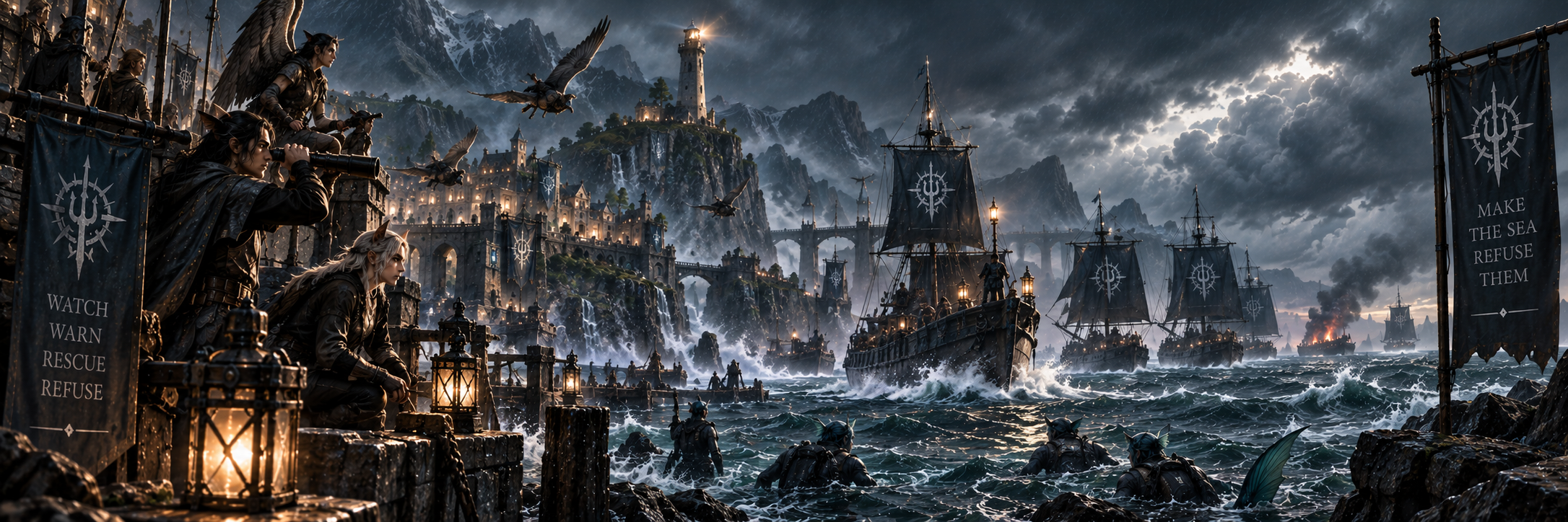 Veyrhalden maritime defenders guarding the coast beneath a violent storm