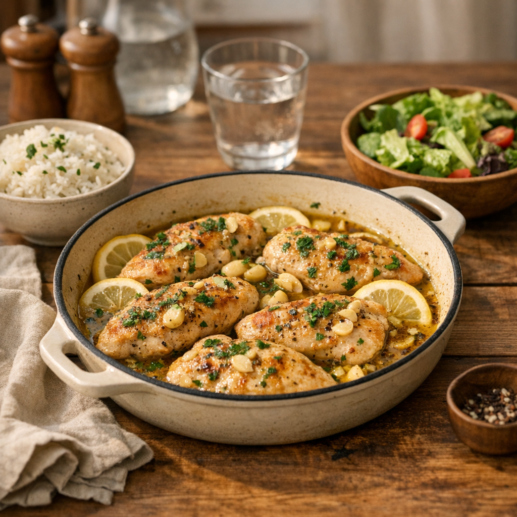 Easy Skillet Chicken with Garlic Butter finished dish