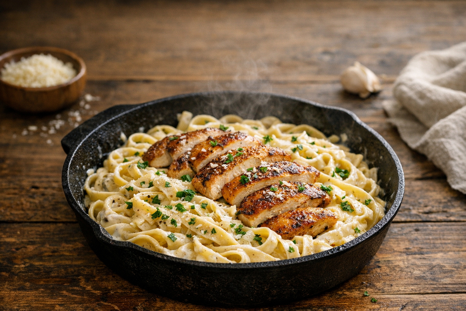 Creamy Chicken Alfredo Skillet (One-Pan Dinner) Pinterest image
