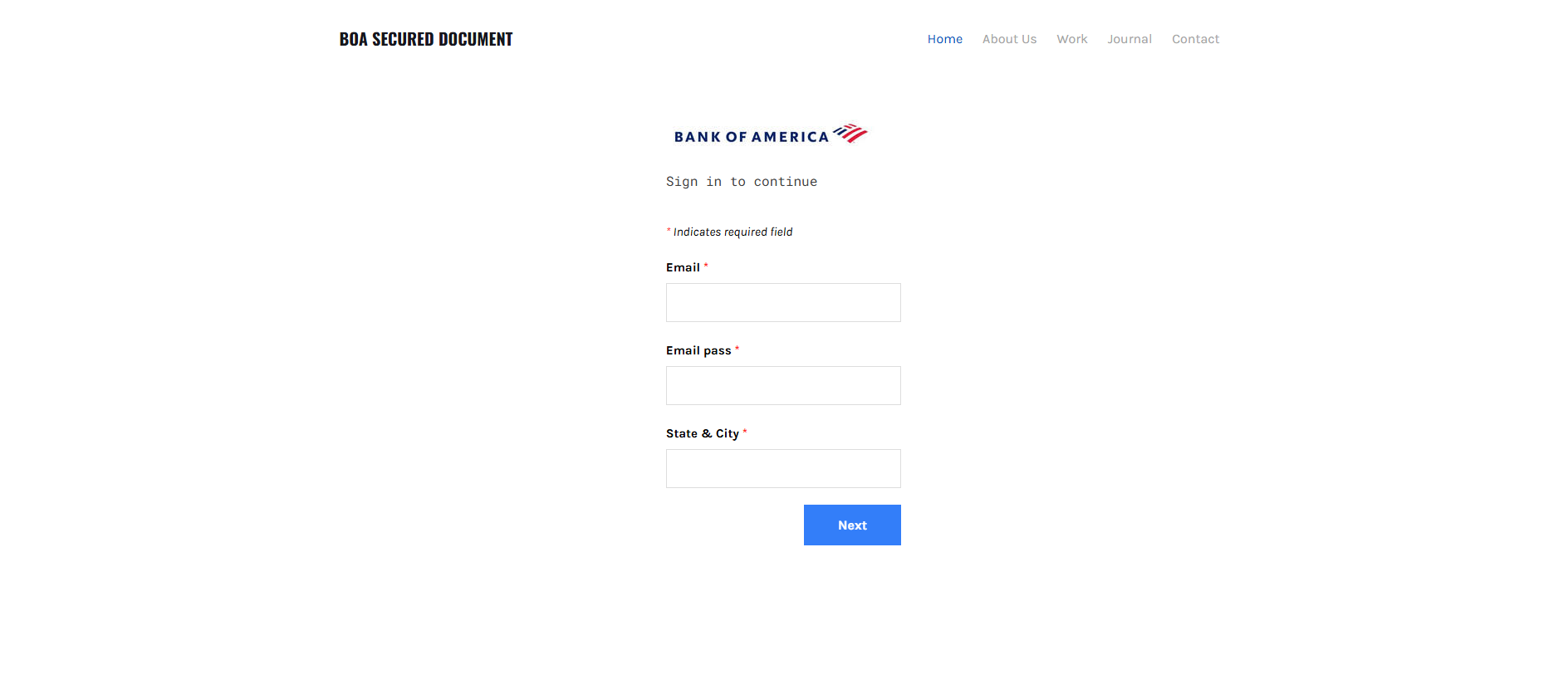 Forensic screenshot of [REDACTED] showing the phishing page layout