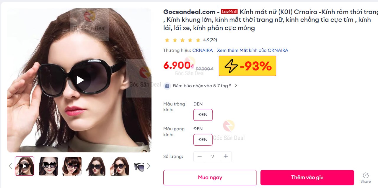 Kính mát nữ (K01) Crnaira -Kính râm thời trang , Kính khung lớn, kính mắt thời trang nữ, kính chống tia cực tím , kính lái, lái xe, kính phân cực mỏng