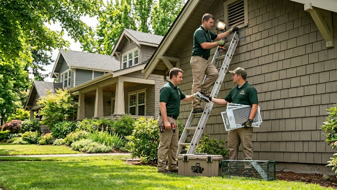Pest control specialist inspecting a property