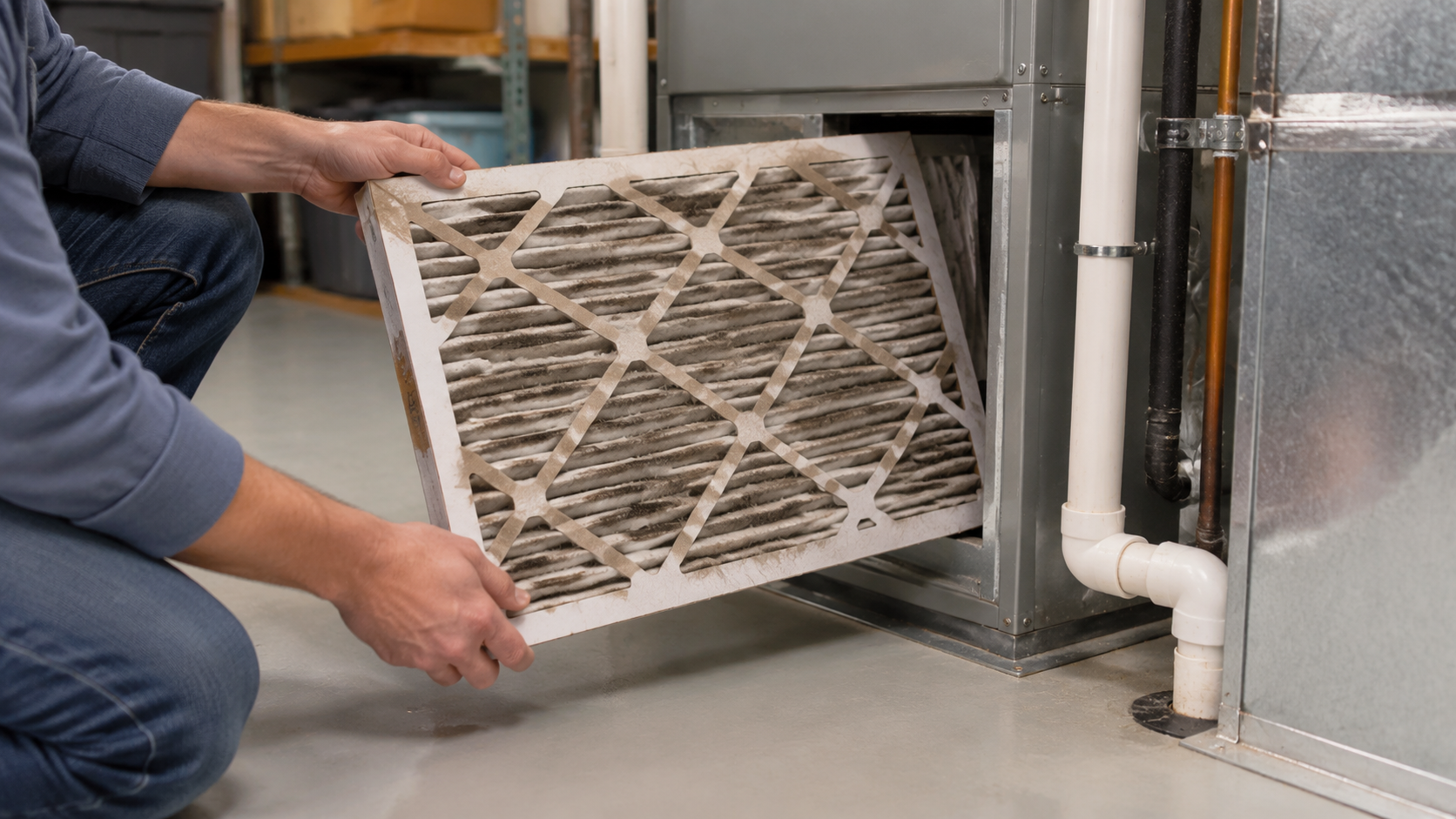 HVAC filter inspection while troubleshooting weak airflow