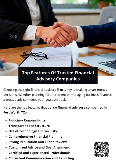 A trusted financial advisory company in Fort Worth, TX is more than just a service provider—it’s a long-term partner in your financial success. By focusing on fiduciary responsibility, experience, transparency, and personalized service, these firms help you navigate complex financial decisions with clarity and confidence. Always do your research and choose a company that aligns with your values and vision. To know more visit here https://www.alignedwealthadv.com/financial-planning-fort-worth-tx