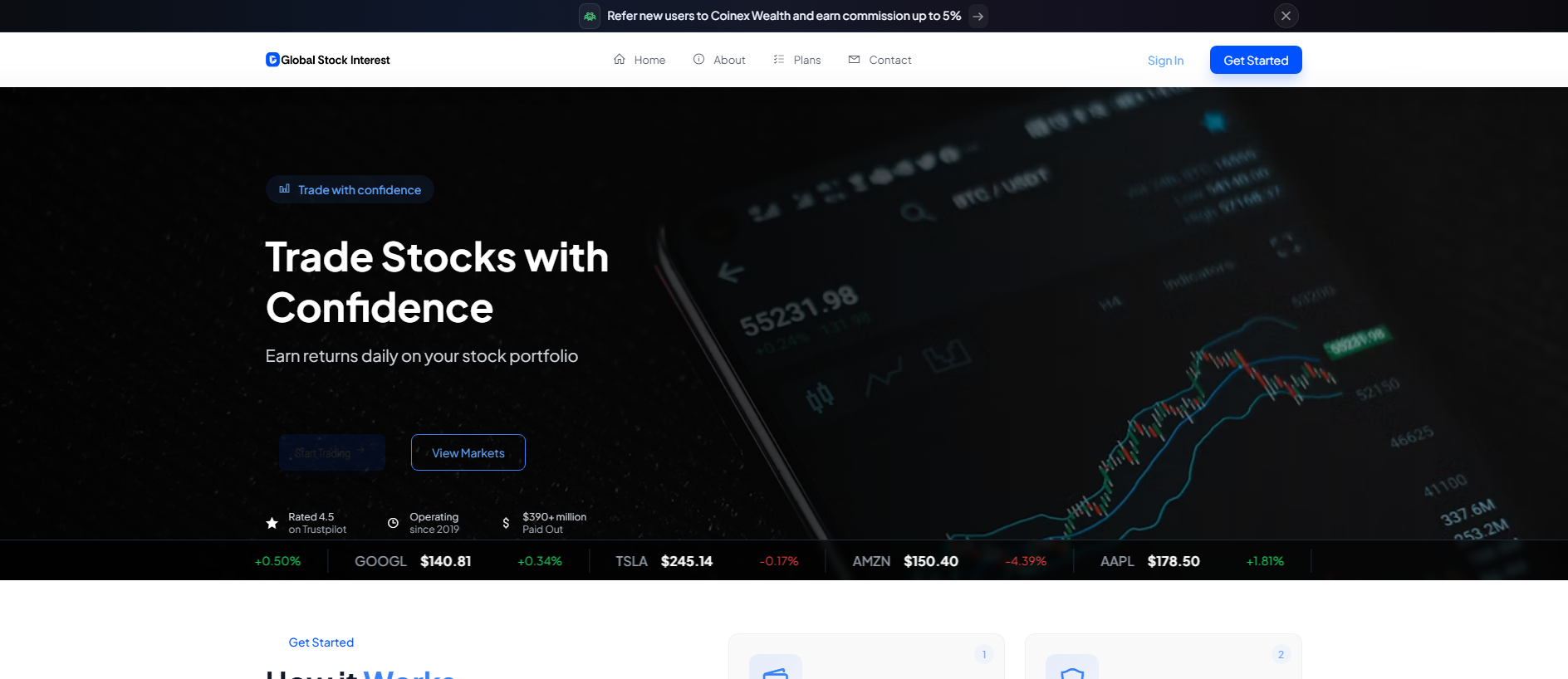 Forensic screenshot of globalstockinterest.com showing the phishing page layout