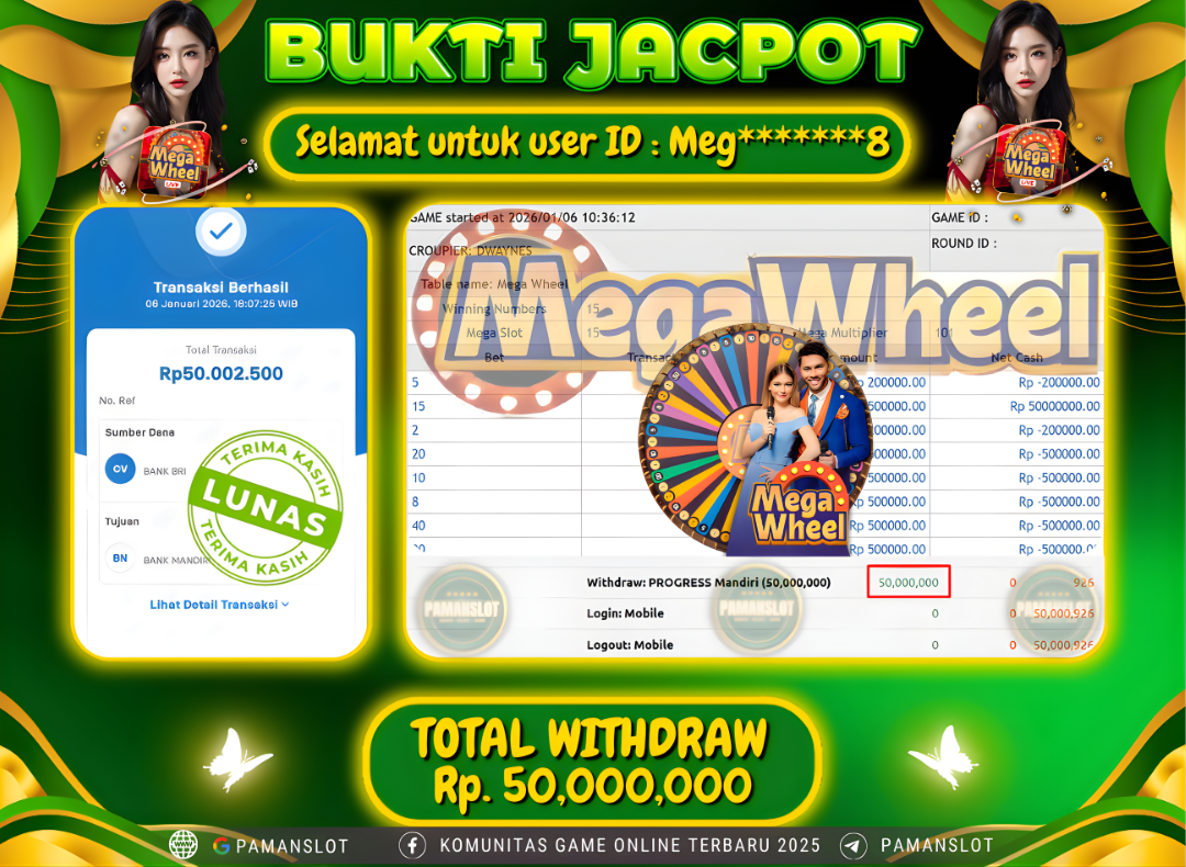PAMANSLOT JACKPOT Game Live Games PP-Mega Wheel Rp.50,000,000- LUNAS