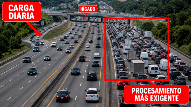 Analogía visual de tráfico y carga diaria