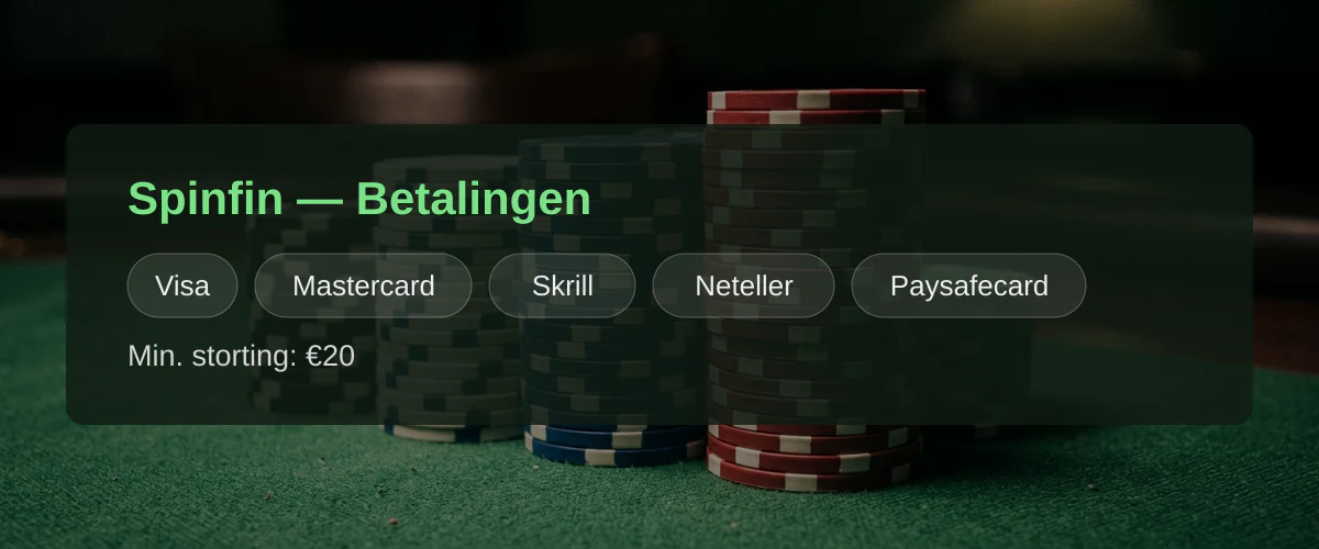 Spinfin — Betalingen: Visa, Mastercard, Skrill, Neteller, Paysafecard