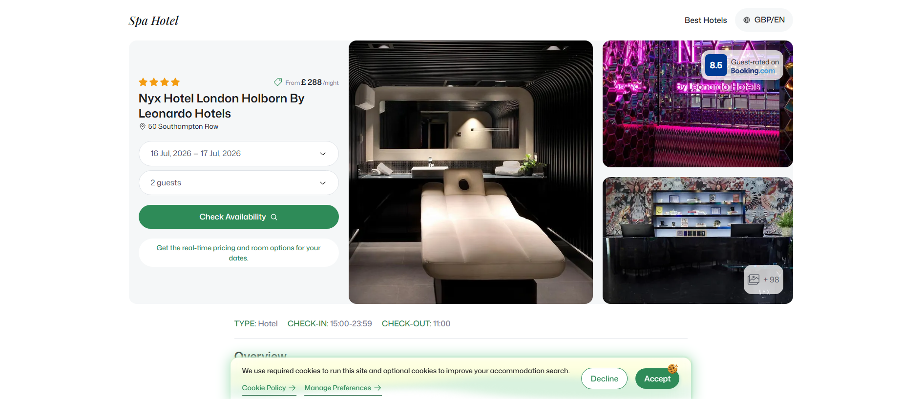 Forensic screenshot of nyxlondonholbornbyleonardos.spahotel.guru showing the phishing page layout