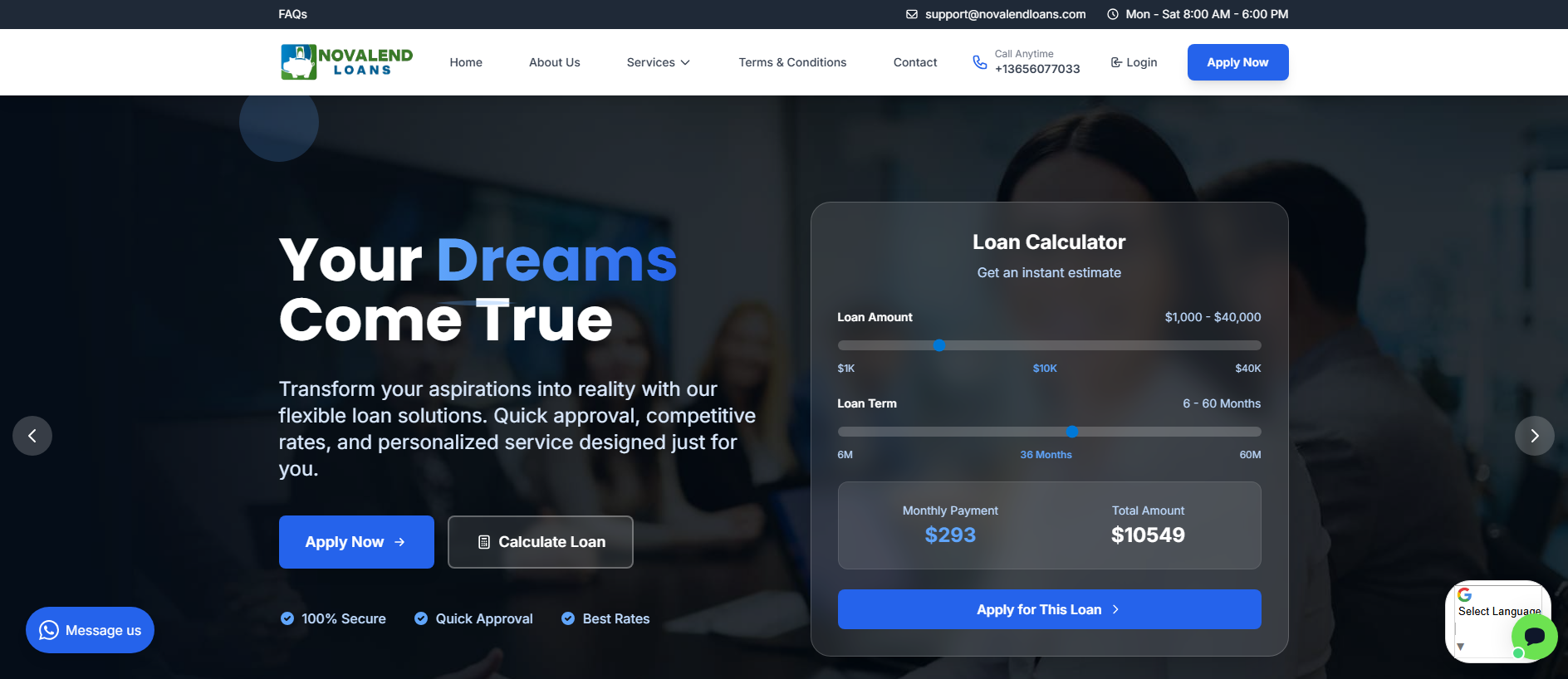 Stored capture of novalendloans.com