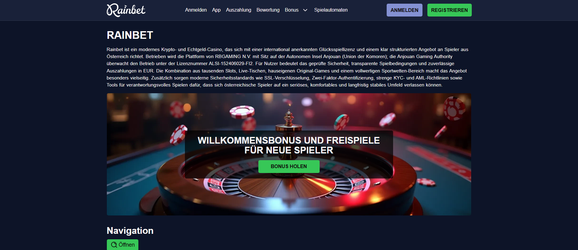 Forensic screenshot of rainbet.at showing the phishing page layout
