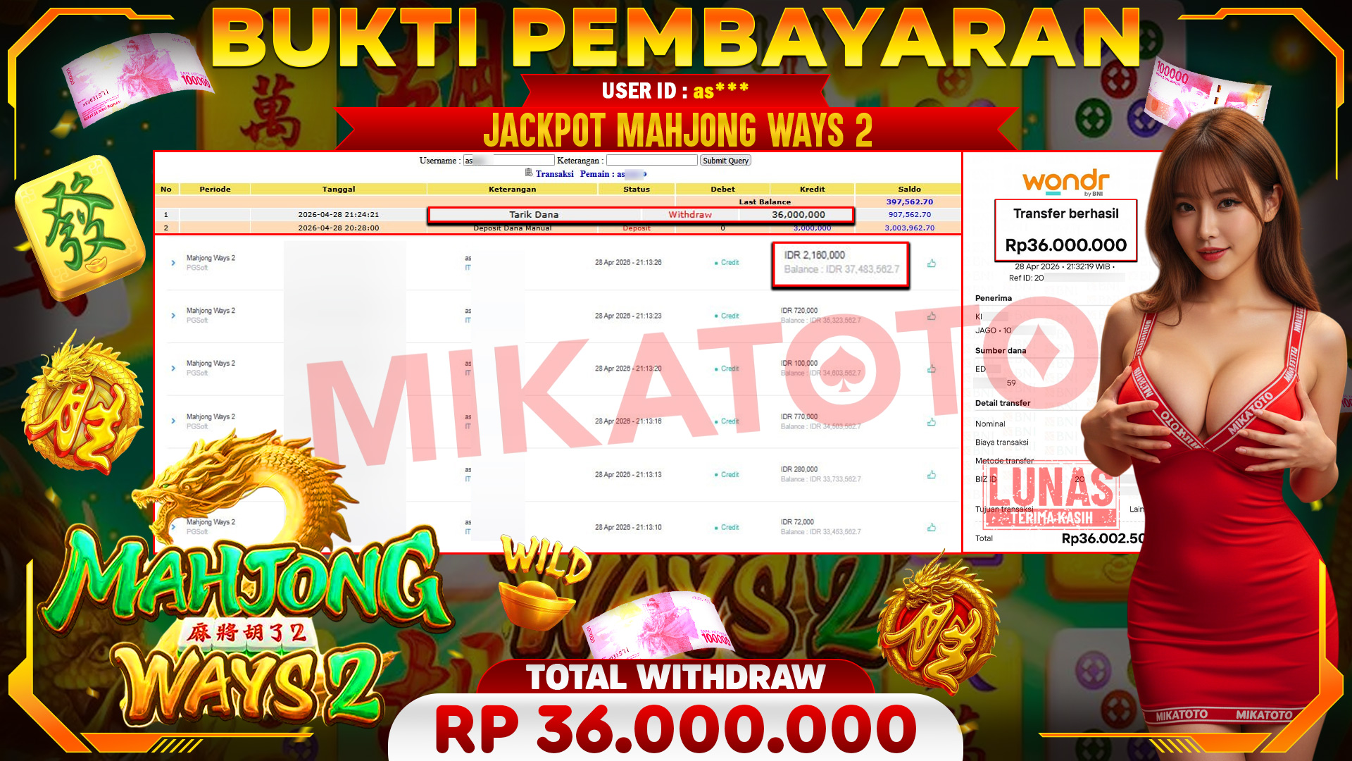 🏆 SELAMAT KEPADA PEMENANG JACKPOT DI Mahjong Ways 2 - PGSoft 36,000,000🏆