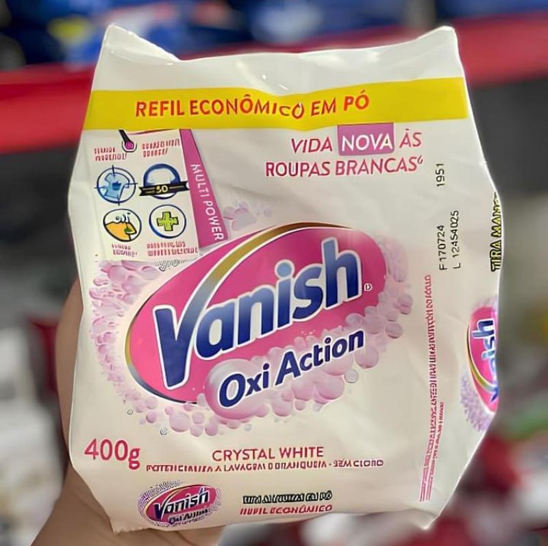 Tira Manchas em Pó Vanish Crystal White Oxi Action 400g para roupas brancas Refil Econômico
